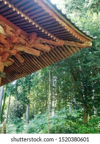 Hadano, Kanagawa / Japan - AUG 4, 2019: Decorative Roof Of The Minoge Dainichidou Buddhist Temple In Mount Minoge, Erected In 1729 And Registered As Registered Tangible Cultural Properties.