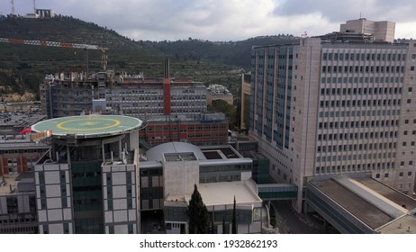 Hadassah Ein Kerem Hospital In Jerusalem Mountains, Aerial View
Drone View Of Medicine Buildings Hospital, Jerusalem, Israel
