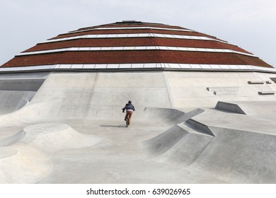 Haderslev, Denmark - May 29, 2016: StreetDome Building Is A Unique World Class Skatepark And Street Sport Facility In Haderslev, Denmark