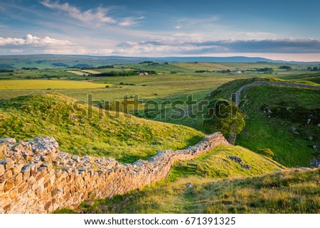 Hadrian's Wall above Steel Rigg / Hadrian's Wall is a World Heritage Site in the beautiful Northumberland National Park. Popular with walkers along the Hadrian's Wall Path and Pennine Way