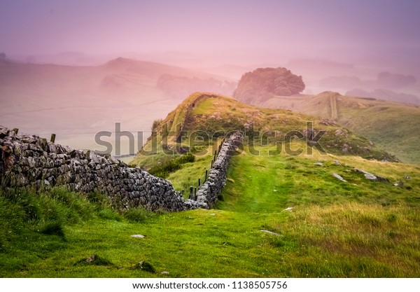 Hadrian\'s wall\
as the mist was starting to descend\
