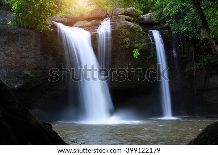 Haew Suwat Waterfall, the beautiful waterfall in deep forest at Khao Yai National Park, Thailand