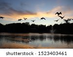 Hagerstown City Park sunset, lower lake, Maryland / USA. Washington county. 