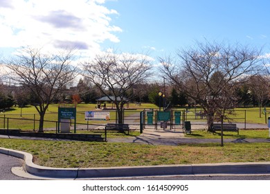 Hagerstown, Maryland / USA - January 12 2020: Dog Park Entrance With Rules At Fairgrounds Park.