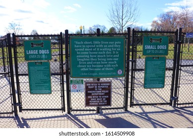 Hagerstown, Maryland / USA - January 12 2020: Dog Park Entrance With Rules At Fairgrounds Park.