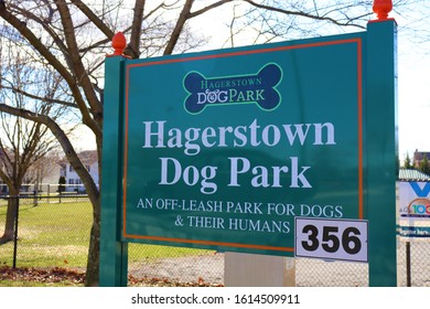 Hagerstown, Maryland / USA - January 12 2020: Dog Park Entrance With Rules At Fairgrounds Park.