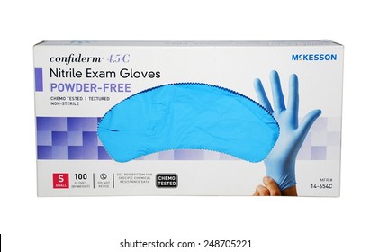 HAGERSTOWN, MD - JANUARY 31, 2015:  Image Of A Box Of Mckesson Nitrile Gloves.  Mckesson Is A Leading Pharmaceutical Company In The US.