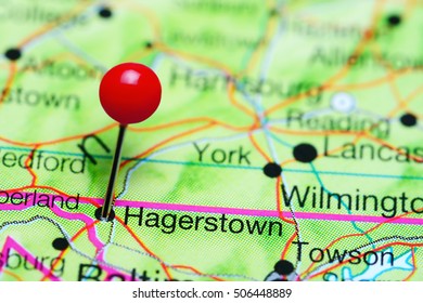 Hagerstown Pinned On A Map Of Maryland, USA
