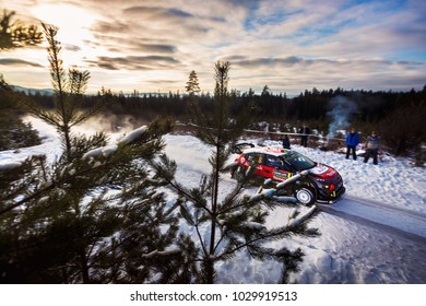 HAGFORS, SWEDEN - 02-11-2017:  Craig Breen With His Citroen C4 WRC Car During The Event Rally Sweden 2017