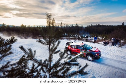 HAGFORS, SWEDEN - 02-11-2017: Kris Meeke With His Citroen WRC Car During The Event Rally Sweden 2017