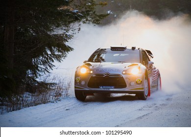 HAGFORS, SWEDEN - FEB 09: AL ATTIYAH Nasser In His Citroen DS3 WRC During The Shakedown Stage In Rally Sweden 2012 In Hagfors , Sweden On Feb 9, 2012