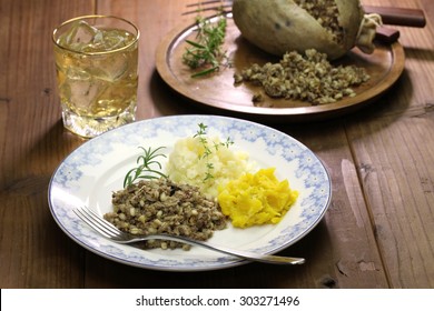 Haggis Neeps Tatties And Scotch Whisky, Scotland Traditional Food