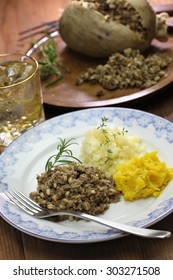 Haggis Neeps Tatties And Scotch Whisky, Scotland Traditional Food