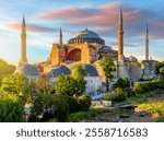 Hagia Sophia Grand Mosque in center of Istanbul at sunset, Turkey