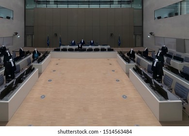 THE HAGUE, 22 September 2019 - Display And Presentation Of The Intentional Criminal Court Or CPI Courtroom With Dummies Model Acting, Netherlands