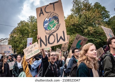 The Hague, Den Haag, The Netherlands - September 27th 2019: Climate March - Protest in The Hague (Den Haag), denouncing the inadequacy of actions being taken to tackle climate change. 