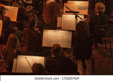 The Hague, Netherlands - 03 December 2009 :sheet Music On Illuminated Stand With Notes Of The Song For The Orchestra Members