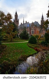 THE HAGUE, NETHERLANDS -13 NOV 2021- View Of The Landmark Peace Palace Building Housing The International Court Of Justice And Permanent Court Of Arbitration In The Hague, Netherlands.