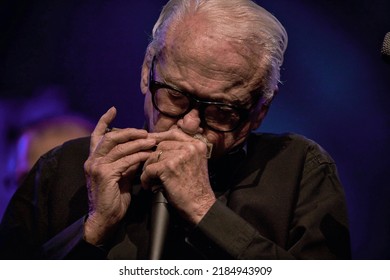 The Hague, Netherlands - 24 May 2008 : the famous toots thielemans is giving a harmonica concert on stage during a festival