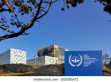 THE HAGUE, NETHERLANDS - FEBRUARY 14,2018: The International Criminal Court Entrance Sign At The ICC Building