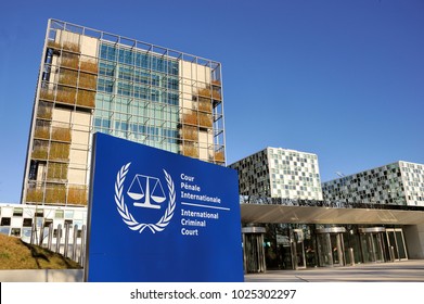 THE HAGUE, NETHERLANDS - FEBRUARY 14,2018: The International Criminal Court entrance sign at the ICC building