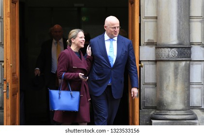 The Hague, The Netherlands - February 22, 2019: Minister Of Agriculture, Nature And Food Quality, Carola Schouten And Minister Of Justice, Ferdinand Grapperhaus, Leaving The Council Of Ministers