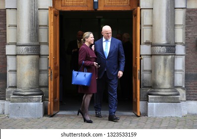 The Hague, The Netherlands - February 22, 2019: Minister Of Agriculture, Nature And Food Quality, Carola Schouten And Minister Of Justice, Ferdinand Grapperhaus, Leaving The Council Of Ministers