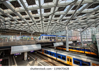 Hague, Netherlands - July 6, 2018: The Hague central train station in the Netherlands.