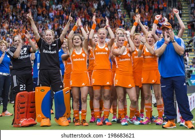 THE HAGUE, NETHERLANDS - JUNE 14, 2014: The Dutch Women Hockey Team Celebrates After Winning The Hockey World Cup, Beating Australia 2-0.