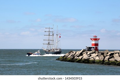 The Hague, The Netherlands - June 21, 2019: Tall ships in the harbour of Scheveningen during Sail Scheveningen, the Liberty Tall Ships Regatta 2019