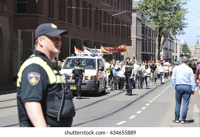 The Hague, Netherlands - June 9 2016: Demonstration of employees of the European Patent Office. The protest is against the dismissal  and degrade of colleagues for having criticized their employer