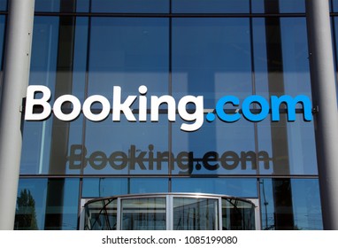 The Hague, Netherlands -may 6, 2018: Letters Booking.com On The Headquarter Of Booking.com In The Netherlans
