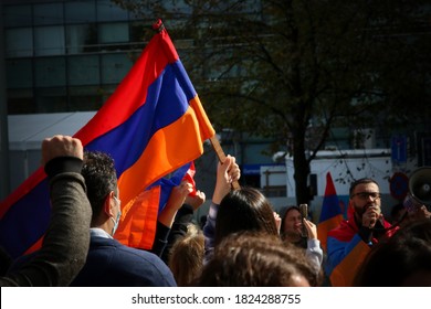 The Hague , South Holland / The Netherlands - September 29th 2020 : The Armenian Diaspora In The Netherlands Held A Protest Against The Aggression Of Azerbaijan In The Artsakh Region.  