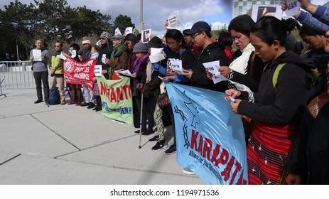 The Hague/Netherlands-September 21, 2018:  Witnesses To The International People’s Tribunal And Rights Groups Gather At The International Criminal Court (ICC) In The Hague