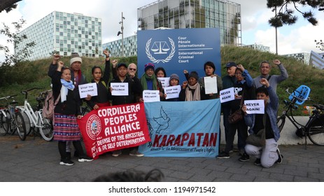 The Hague/Netherlands-September 21, 2018:  Witnesses To The International People’s Tribunal And Rights Groups Gather At The International Criminal Court (ICC) In The Hague