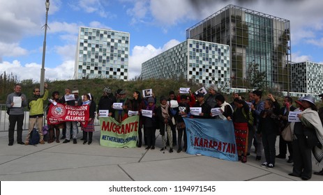 The Hague/Netherlands-September 21, 2018:  Witnesses To The International People’s Tribunal And Rights Groups Gather At The International Criminal Court (ICC) In The Hague