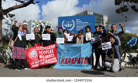 The Hague/Netherlands-September 21, 2018:  Witnesses To The International People’s Tribunal And Rights Groups Gather At The International Criminal Court (ICC) In The Hague