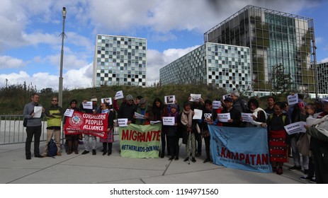 The Hague/Netherlands-September 21, 2018:  Witnesses To The International People’s Tribunal And Rights Groups Gather At The International Criminal Court (ICC) In The Hague