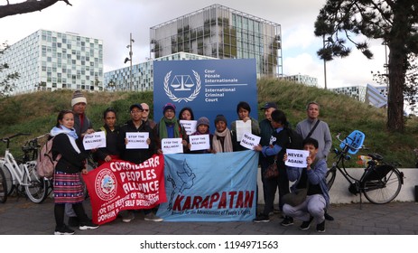 The Hague/Netherlands-September 21, 2018:  Witnesses To The International People’s Tribunal And Rights Groups Gather At The International Criminal Court (ICC) In The Hague