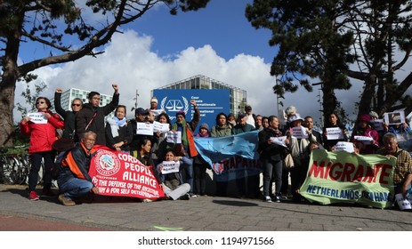 The Hague/Netherlands-September 21, 2018:  Witnesses To The International People’s Tribunal And Rights Groups Gather At The International Criminal Court (ICC) In The Hague