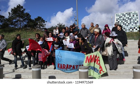 The Hague/Netherlands-September 21, 2018:  Witnesses To The International People’s Tribunal And Rights Groups Gather At The International Criminal Court (ICC) In The Hague