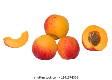 haif and three apricots without background