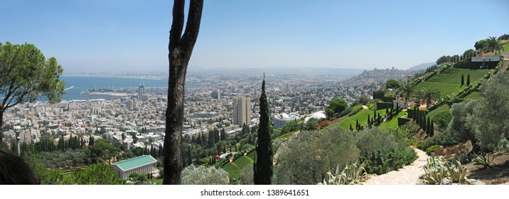 Haifa City View Panorama With Bahai Gardens In Foreground