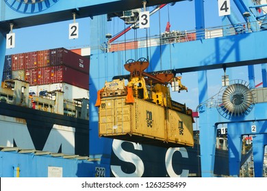 Haifa, Israel - 20.12.2018 : Container STS crane