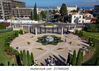 HAIFA, ISRAEL - December 2019: Bahá'í Gardens Haifa, Balcony View (Bahá’í Holy Place), Israel