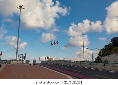 HAIFA, ISRAEL - December 2019: 
Rakevel (cable Car) In Haifa Going To The Top Viewpoint, Israel