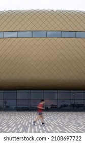 HAIFA, ISRAEL -JAN 7, 2021: Sammy Ofer Stadium, Exterior Night View Of The New Sami Ofer Soccer Stadium, New Home Base Of Maccabi Haifa Fc Football Club. 