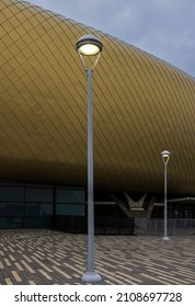 HAIFA, ISRAEL -JAN 7, 2021: Sammy Ofer Stadium, Exterior Night View Of The New Sami Ofer Soccer Stadium, New Home Base Of Maccabi Haifa Fc Football Club. 