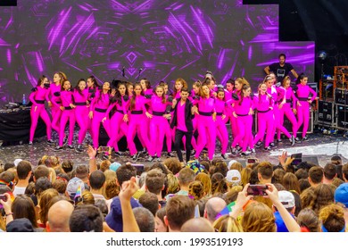 Haifa, Israel - June 18, 2021: Crowd Attend A Drag Dance At The Final Show Of The Annual LGBTQ Pride Parade In Haifa, Israel. Post Covid-19 Celebration