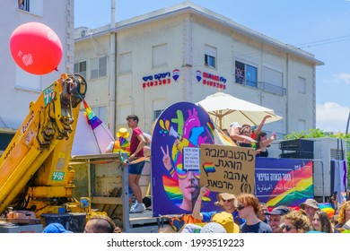 Haifa, Israel - June 18, 2021: People On A Truck Take Part In The Annual LGBTQ Pride Parade In Haifa, Israel. Post Covid-19 Celebration